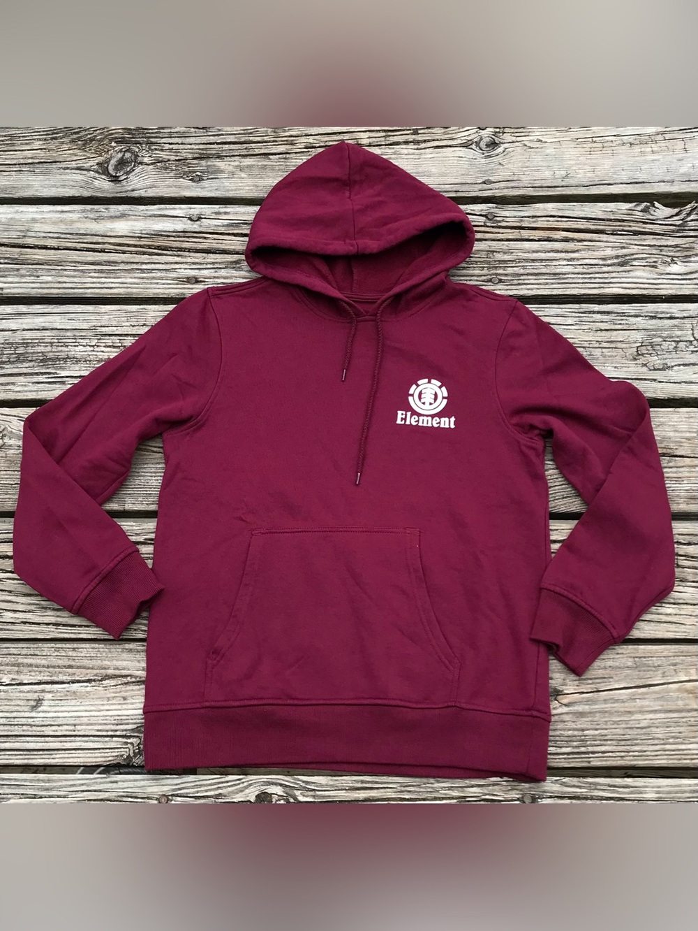 Mens S Burgundy Maroon ELEMENT Graphic Logo Hoodie Fleece Hooded Sweatshirt